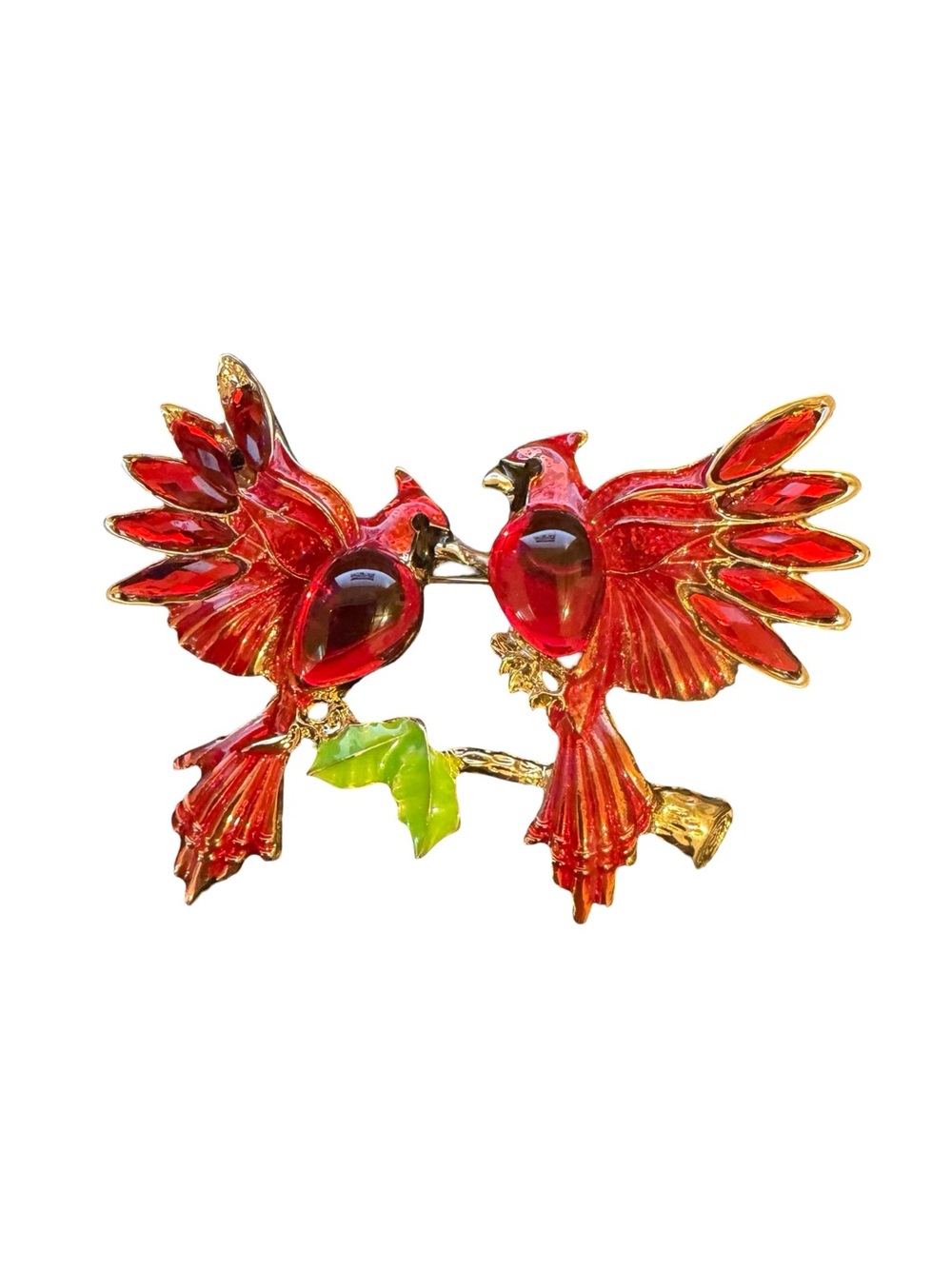 Red Cardinals with Jeweled Belly Brooch